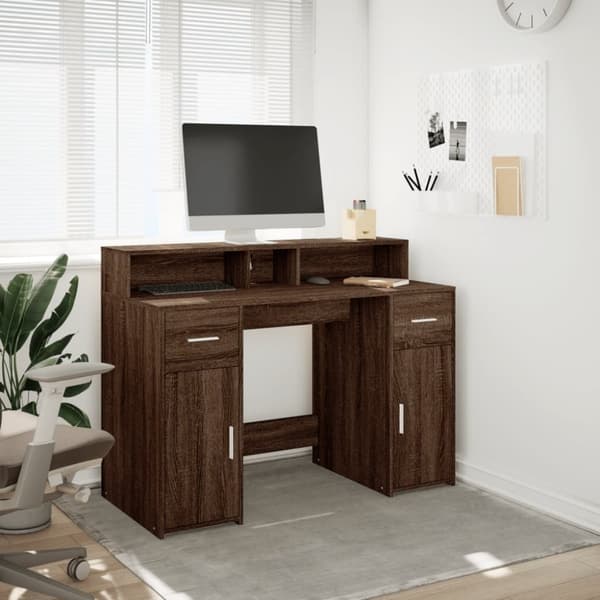vidaXL Työpöytä LED-valoilla ruskea tammi 120x55x91 cm tekninen puu