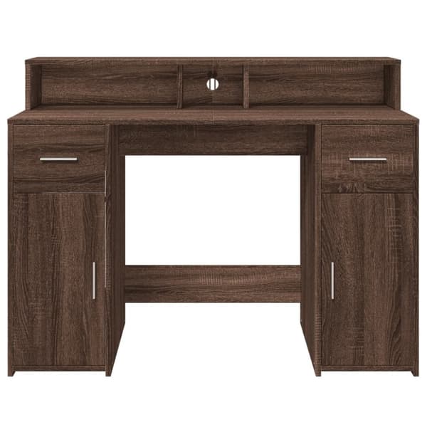 vidaXL Työpöytä LED-valoilla ruskea tammi 120x55x91 cm tekninen puu