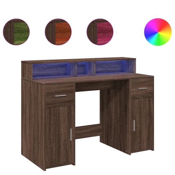 vidaXL Työpöytä LED-valoilla ruskea tammi 120x55x91 cm tekninen puu
