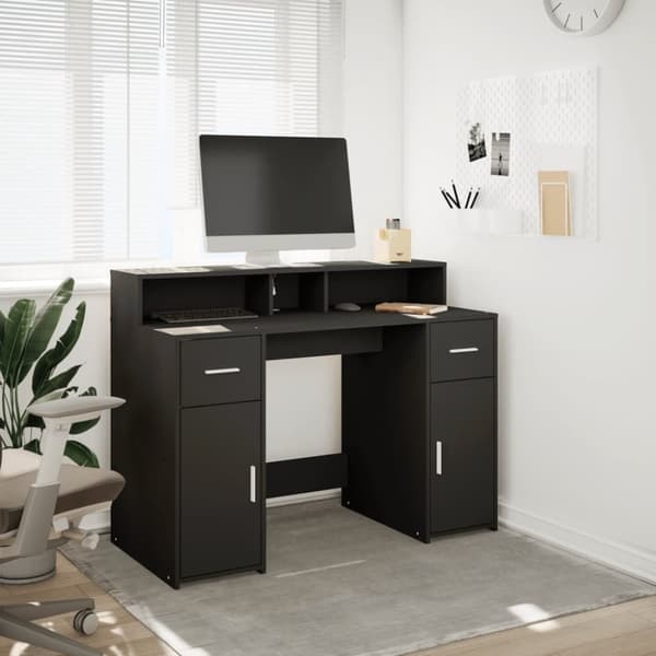 vidaXL Työpöytä LED-valoilla musta 120x55x91 cm tekninen puu