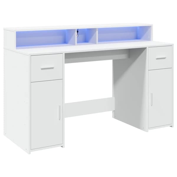 vidaXL skrivebord med LED-lys 140x55x91 cm konstrueret træ hvid