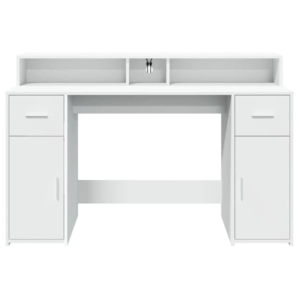 vidaXL skrivebord med LED-lys 140x55x91 cm konstrueret træ hvid