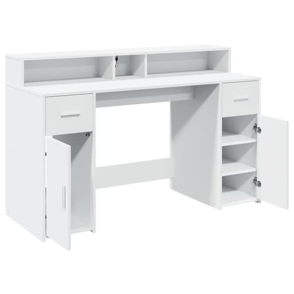 vidaXL skrivebord med LED-lys 140x55x91 cm konstrueret træ hvid