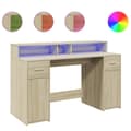 Miniatyrbilde 3 av 11: vidaXL Skrivebord med LED-lys sonoma eik 140x55x91 cm konstruert tre
