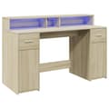 Miniatyrbilde 4 av 11: vidaXL Skrivebord med LED-lys sonoma eik 140x55x91 cm konstruert tre