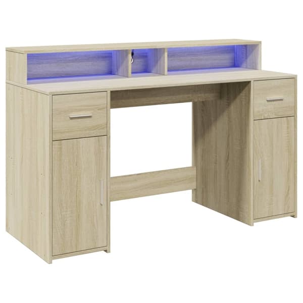 vidaXL Skrivebord med LED-lys sonoma eik 140x55x91 cm konstruert tre