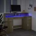 Miniatyrbilde 6 av 11: vidaXL Skrivebord med LED-lys sonoma eik 140x55x91 cm konstruert tre