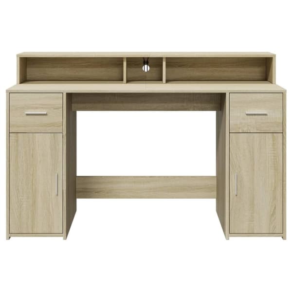 vidaXL Skrivebord med LED-lys sonoma eik 140x55x91 cm konstruert tre