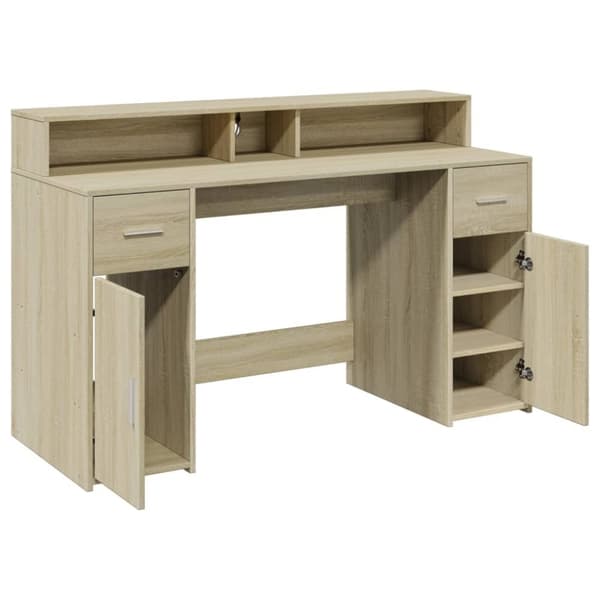 vidaXL Skrivebord med LED-lys sonoma eik 140x55x91 cm konstruert tre