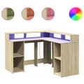 Miniatyrbilde 3 av 11: vidaXL Skrivebord med LED-lys sonoma eik 130x130x91 cm konstruert tre