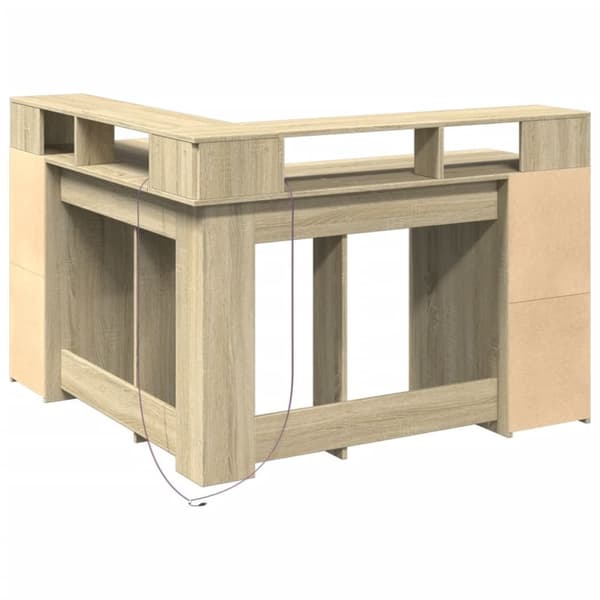vidaXL Skrivebord med LED-lys sonoma eik 130x130x91 cm konstruert tre