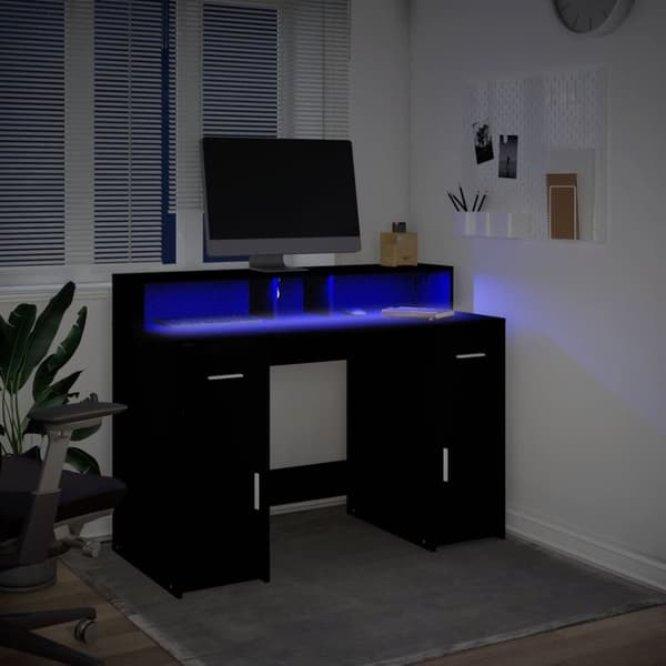 vidaXL Skrivbord med LED svart 120x55x91 cm konstruerat trä