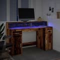 Miniatyrbild 6 av 11: vidaXL Skrivbord med LED gammalt trä 140x55x91 cm konstruerat trä