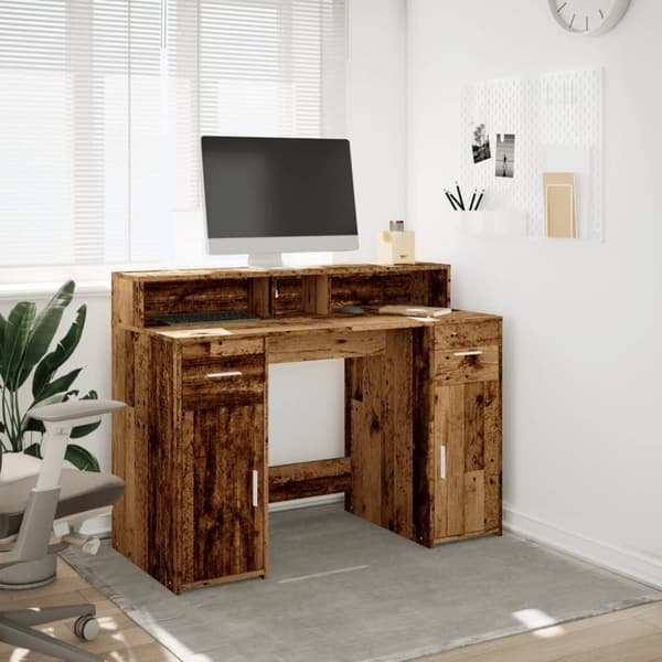 vidaXL Skrivebord med LED-lys gammelt tre 120x55x91 cm konstruert tre