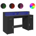 Miniatyrbilde 3 av 11: vidaXL Skrivebord med LED-lys svart 140x55x91 cm konstruert tre