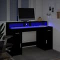 Miniatyrbilde 6 av 11: vidaXL Skrivebord med LED-lys svart 140x55x91 cm konstruert tre