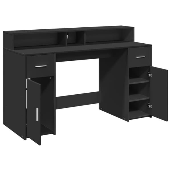 vidaXL Skrivebord med LED-lys svart 140x55x91 cm konstruert tre