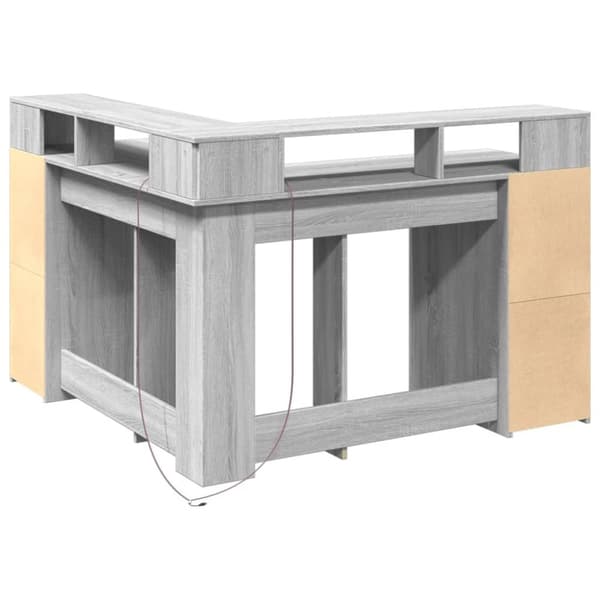 vidaXL Skrivebord med LED-lys grå sonoma 130x130x91 cm konstruert tre