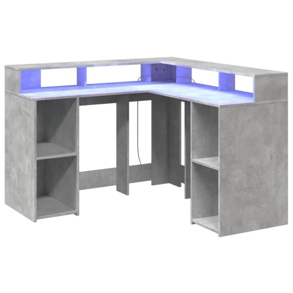 vidaXL Skrivebord med LED-lys betonggrå 130x130x91 cm konstruert tre