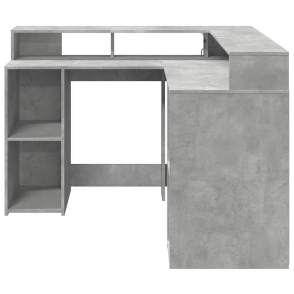 vidaXL Skrivebord med LED-lys betonggrå 130x130x91 cm konstruert tre