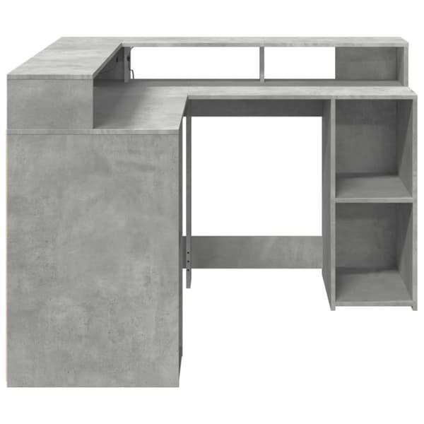 vidaXL Skrivebord med LED-lys betonggrå 130x130x91 cm konstruert tre