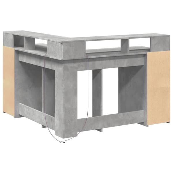 vidaXL Skrivebord med LED-lys betonggrå 130x130x91 cm konstruert tre