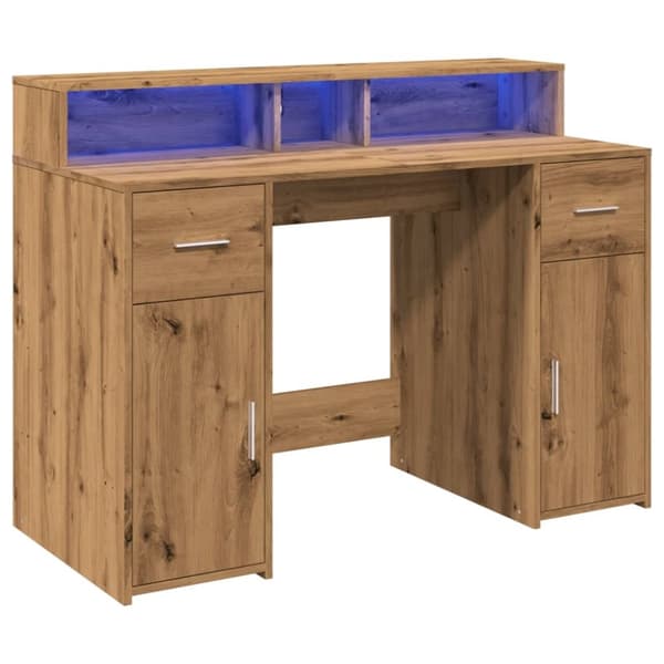 vidaXL Skrivebord med LED-lys artisan eik 120x55x91 cm konstruert tre