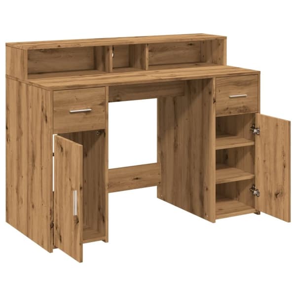 vidaXL Skrivebord med LED-lys artisan eik 120x55x91 cm konstruert tre