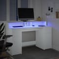 Miniatyrbild 6 av 11: vidaXL Skrivbord med LED vit 140x55x91 cm konstruerat trä