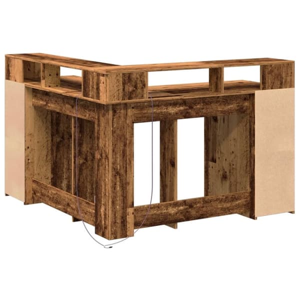 vidaXL Skrivebord med LED-lys gammelt tre 130x130x91 cm konstruert tre