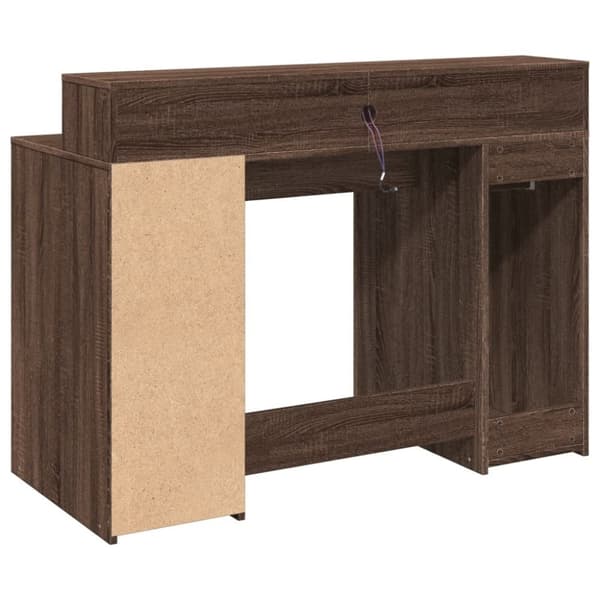 vidaXL Skrivebord med LED-lys brun eik 120x55x91 cm konstruert tre