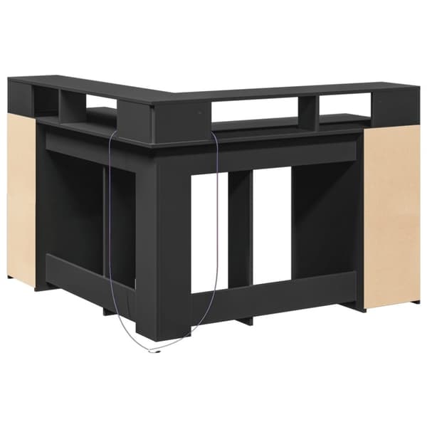 vidaXL Skrivebord med LED-lys svart 130x130x91 cm konstruert tre