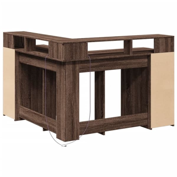 vidaXL Skrivebord med LED-lys brun eik 130x130x91 cm konstruert tre