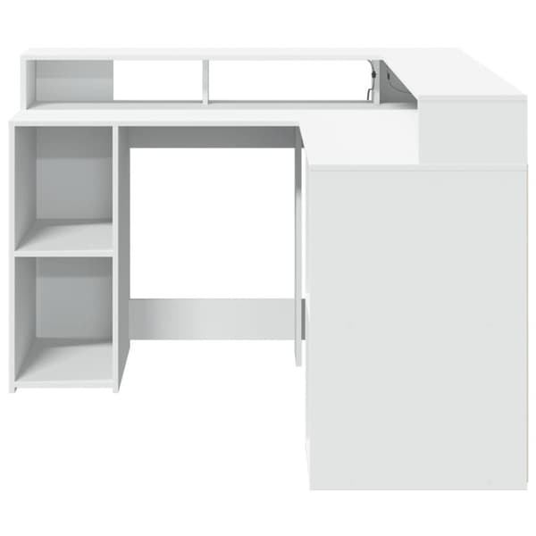 vidaXL Skrivebord med LED-lys hvit 130x130x91 cm konstruert tre