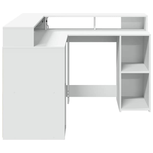 vidaXL Skrivebord med LED-lys hvit 130x130x91 cm konstruert tre