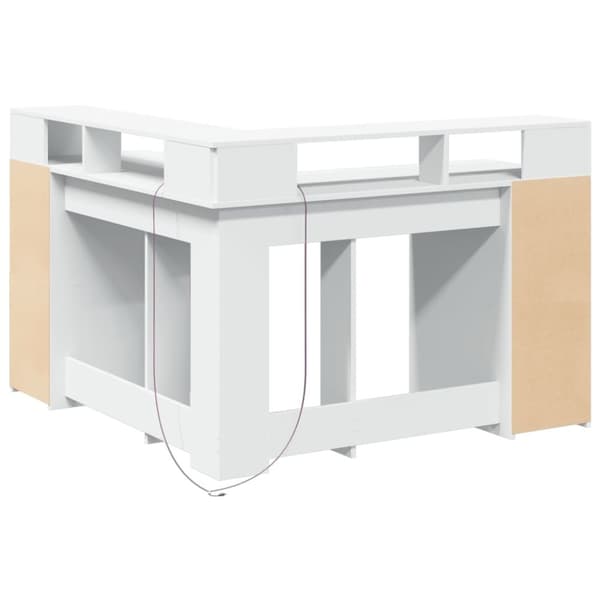 vidaXL Skrivebord med LED-lys hvit 130x130x91 cm konstruert tre
