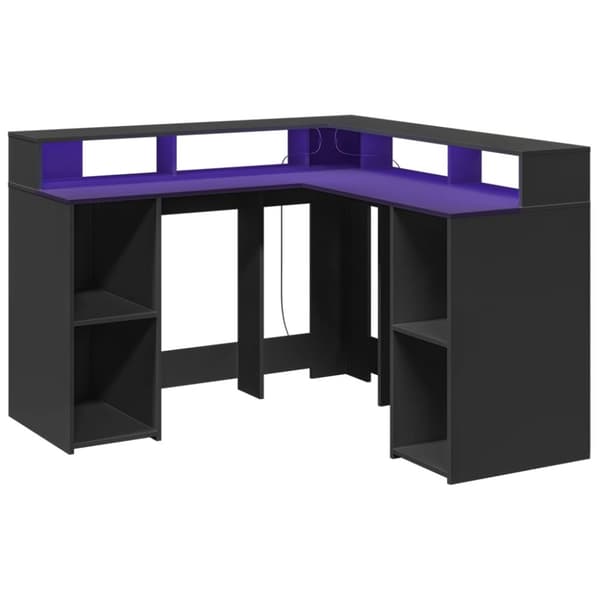 vidaXL Työpöytä LED-valoilla musta 130x130x91 cm tekninen puu