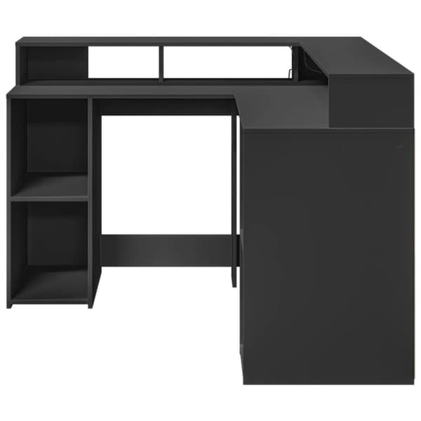 vidaXL Työpöytä LED-valoilla musta 130x130x91 cm tekninen puu