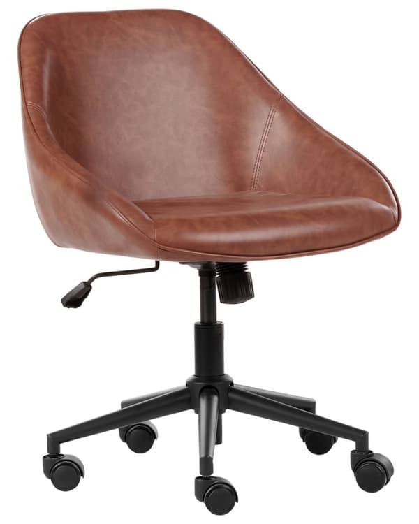 Skrivebordsstol Brun Cognac Læder Stol med Hjul til Kontor Moderne Drejestol Ergonomisk Design Kontorstol uden Armlæn