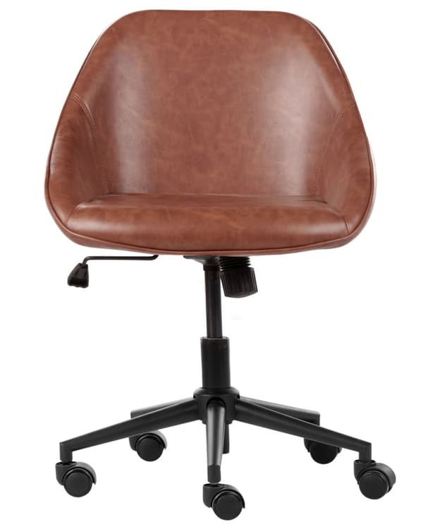 Skrivebordsstol Brun Cognac Læder Stol med Hjul til Kontor Moderne Drejestol Ergonomisk Design Kontorstol uden Armlæn