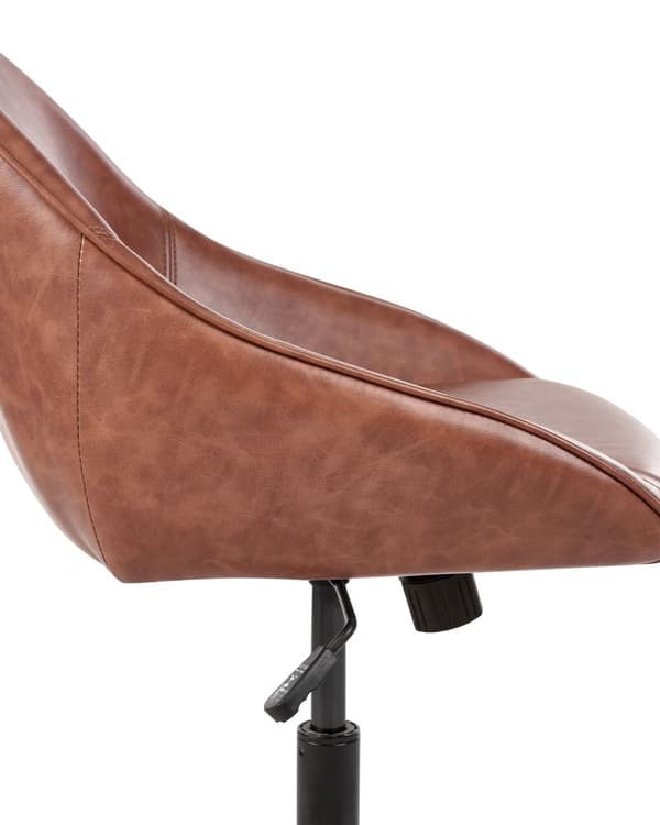 Skrivebordsstol Brun Cognac Læder Stol med Hjul til Kontor Moderne Drejestol Ergonomisk Design Kontorstol uden Armlæn