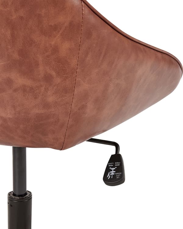 Skrivebordsstol Brun Cognac Læder Stol med Hjul til Kontor Moderne Drejestol Ergonomisk Design Kontorstol uden Armlæn