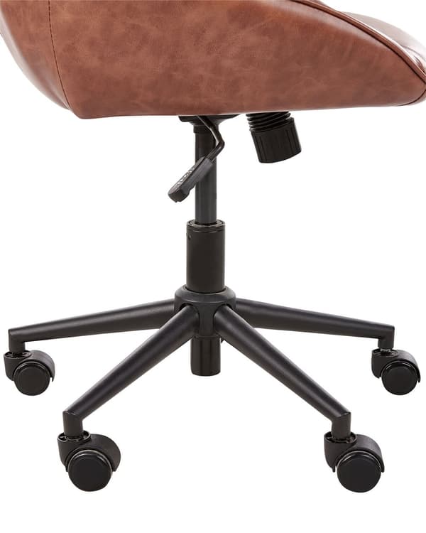 Skrivebordsstol Brun Cognac Læder Stol med Hjul til Kontor Moderne Drejestol Ergonomisk Design Kontorstol uden Armlæn