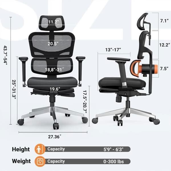 Kontorsstol NEWTRAL Chair Pro NT002 Ergonomisk adaptiv stol för nedre ryggen, justerbart armstöd, nackstöd, fotstöd