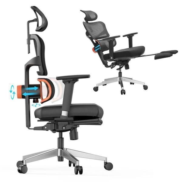 Kontorsstol NEWTRAL Chair Pro NT002 Ergonomisk adaptiv stol för nedre ryggen, justerbart armstöd, nackstöd, fotstöd