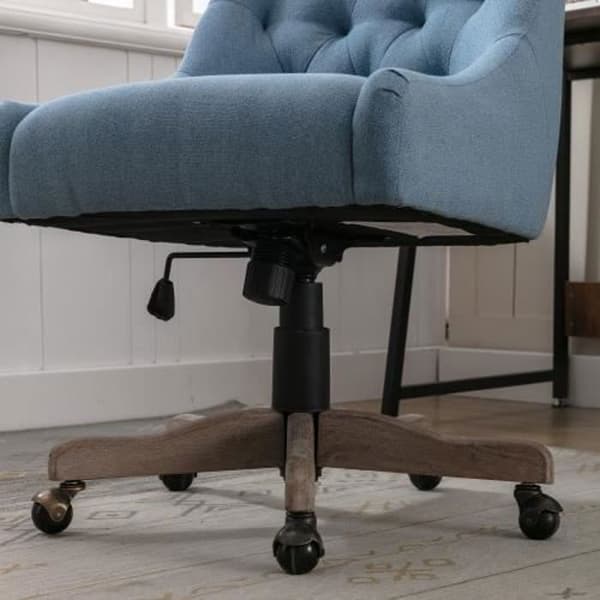 360° vridbar kontorsstol, kontors- och datorstol, ergonomisk design, träben, justerbar höjd, blå