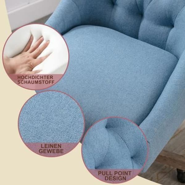 360° vridbar kontorsstol, kontors- och datorstol, ergonomisk design, träben, justerbar höjd, blå