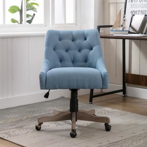 360° vridbar kontorsstol, kontors- och datorstol, ergonomisk design, träben, justerbar höjd, blå