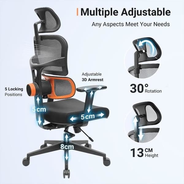 Kontorsstol NEWTRAL NT001 Adaptiv ergonomisk stol med ryggstöd, justerbart armstöd, nylonbas