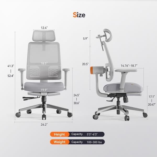 NEWTRAL MagicH-BPro ergonomisk stol med fotstöd, automatiskt efterföljande ryggstöd Nackstöd, adaptivt nedre ryggstöd